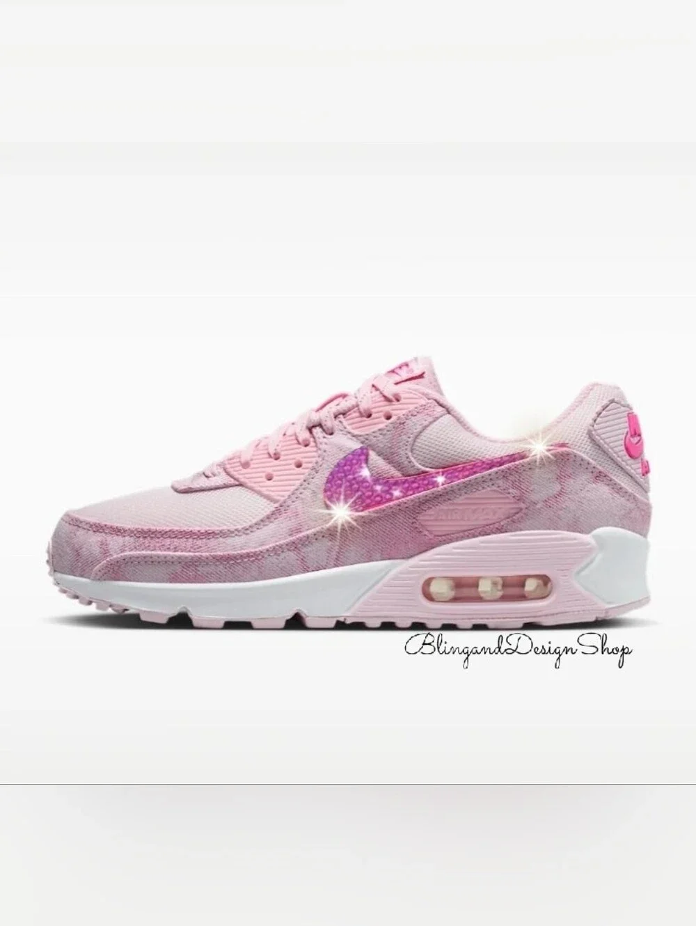 Swarovski Nike Air Max 90 Women's Pink Shoes Customized With Crystals Sneakers